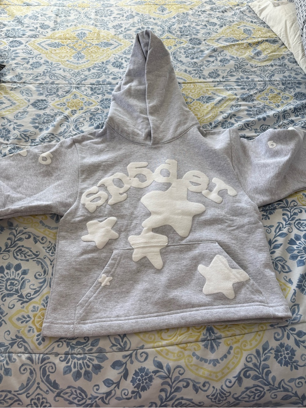 Gray Hoodie with White Star Appliqués